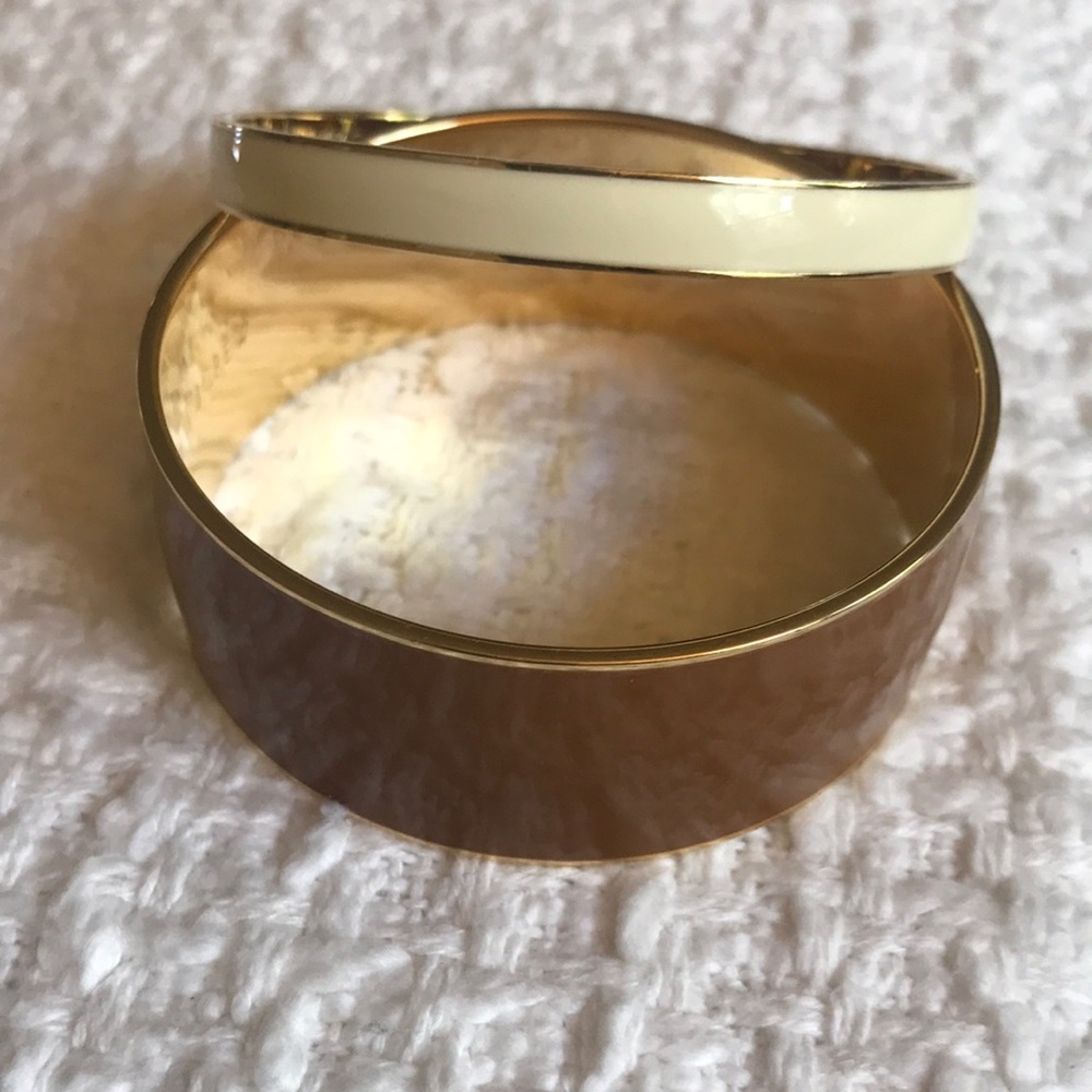 JCrew Bangle Bracelet Set Cream and Tan Enamel